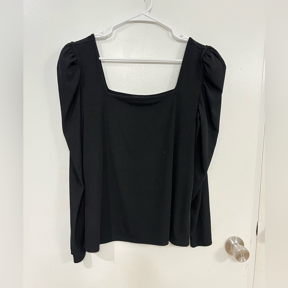 Eloquii Black Puff-Sleeve Square Neck Top, size 14/16
